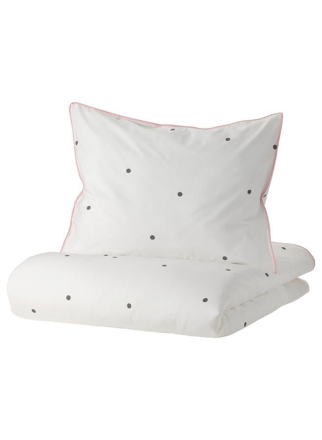 erorex Duvet cover and pillowcase, dot pattern white/pink, 150x200/50x80 cm - Image 1