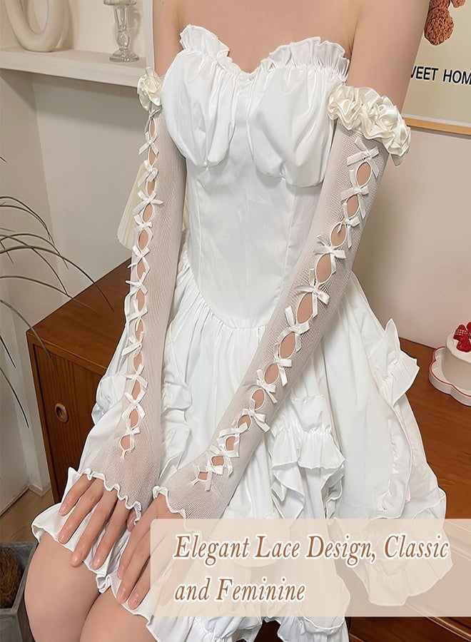 TecoKart® Elegant White Gloves for Women - Soft Lace Gloves for Women - Stylish Non-Slip Net Gloves with Breathable Design - Image 2