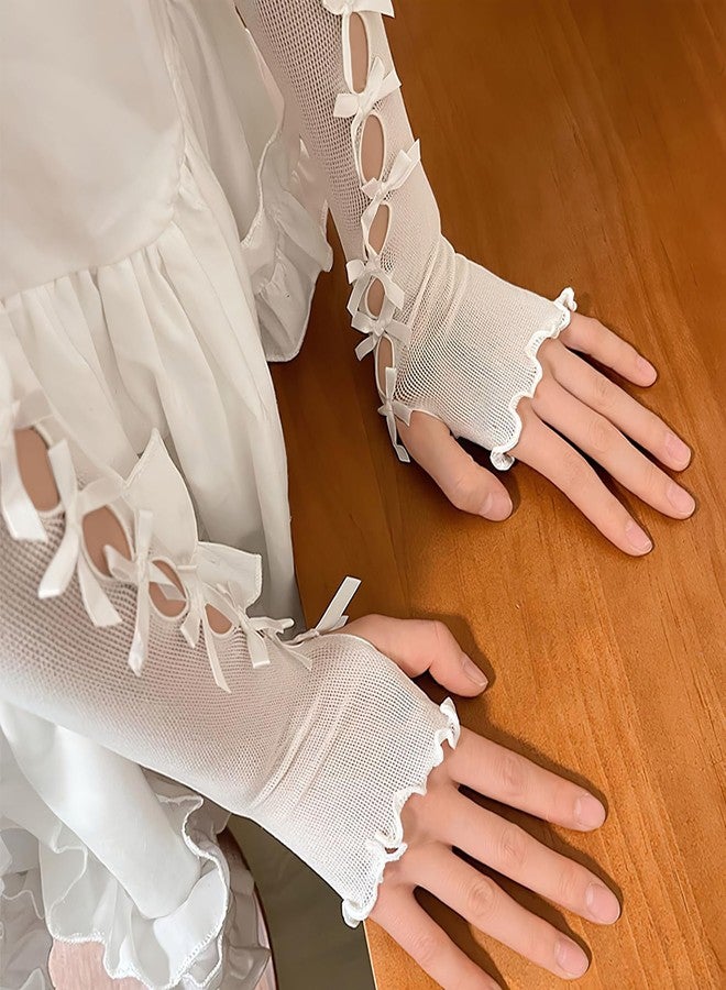 TecoKart® Elegant White Gloves for Women - Soft Lace Gloves for Women - Stylish Non-Slip Net Gloves with Breathable Design - Image 3