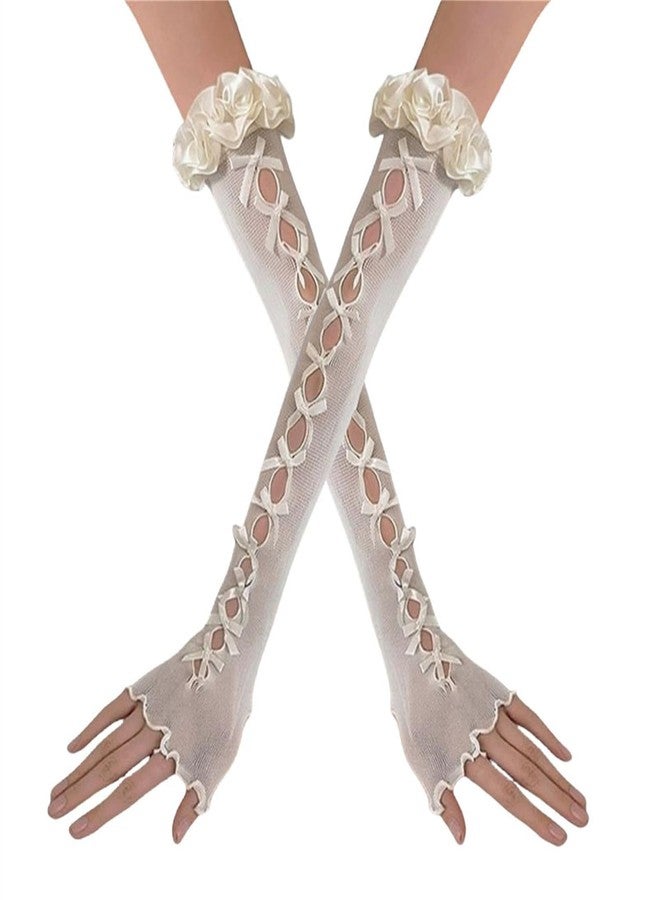 TecoKart® Elegant White Gloves for Women - Soft Lace Gloves for Women - Stylish Non-Slip Net Gloves with Breathable Design - Image 1