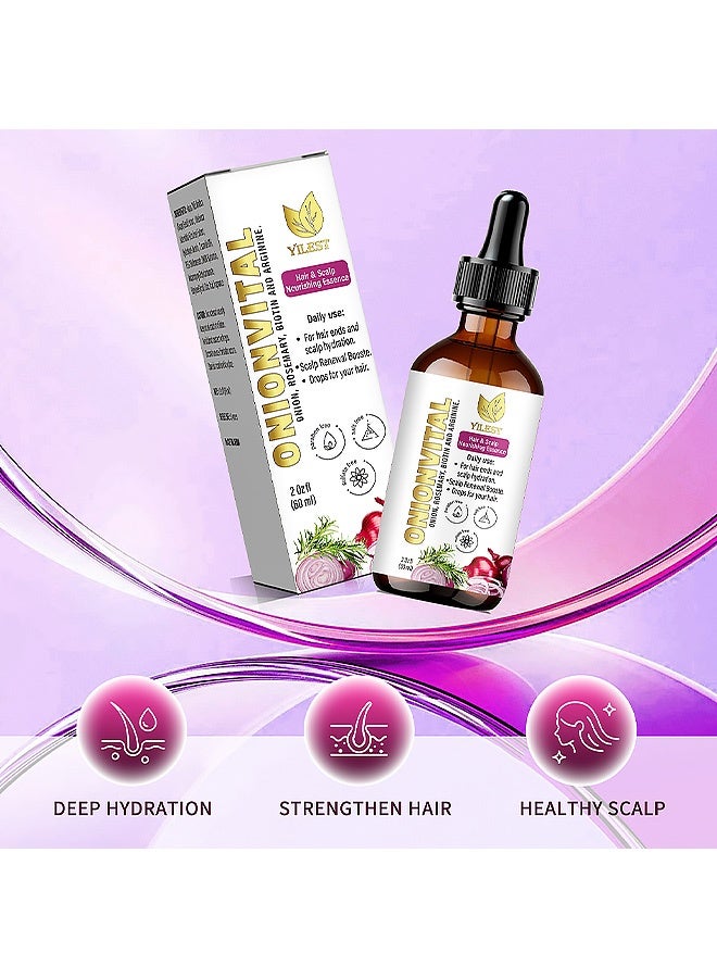 YILEST Onion biotin and rosemary hair care essence - Enhances Frizz and Makes Hair Soft and Smooth. Onion Hair Care Essence Liquid 60ml - Image 2