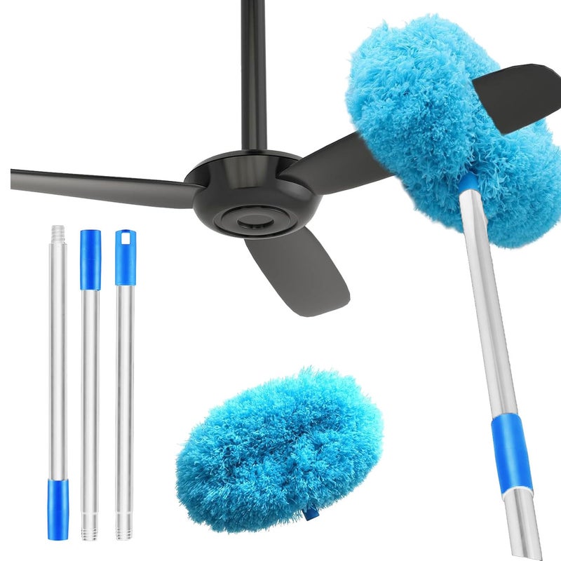 Maxoshine Fan Cleaner Brush with Long Rod Flexible Fan Cleaning Mop Microfiber Dust Cleaner Foldable Duster for Home Cleaning Microfiber Duster for Cleaning of Home Kitchen Car Ceiling Blue