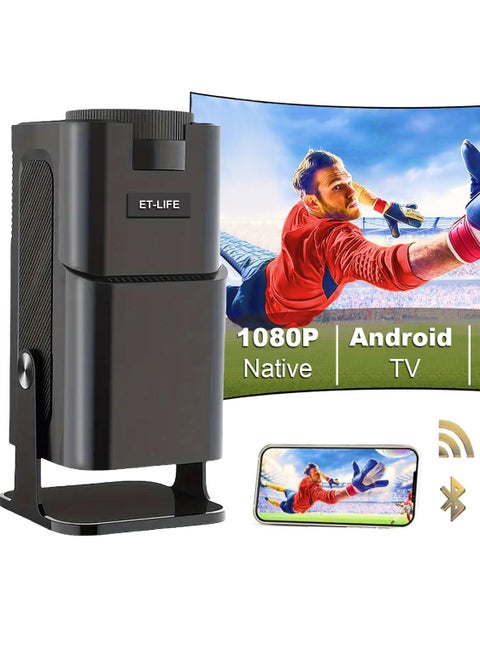 بروجكتر 4k - برجكتر عرض محمول بروجكتر صغير بدقة 1080 بكسل مع واي فاي 6 وبلوتوث 5.2، أندرويد 11.0، حامل قابل للتعديل بزاوية 180 درجة، انحراف تلقائي, للسينما المنزلية، HY320، أسود