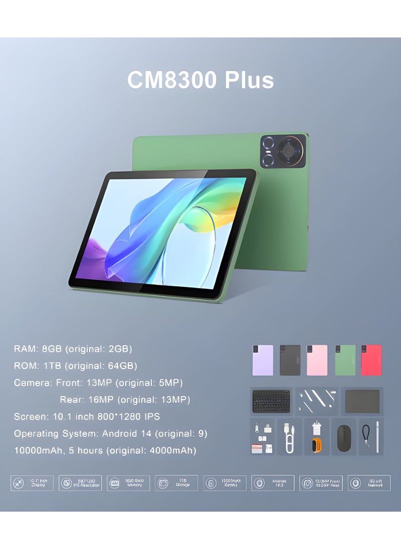 REBENUO - CM 8300 Plus tablet, screen size 10.1 inches, Android 13 system, equipped with 8 GB RAM and 1 TB storage space, suitable for students and universities, excellent screen resolution and display, updated version (black) - Image 1