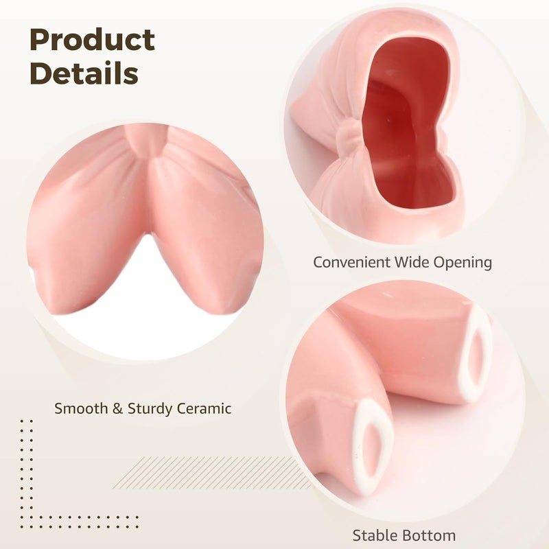 Bowknot Decorative Vase 4.9 In, Ceramic Desk Organizer, Sweet Girl Style Pen Holder, Home & Office Flower Vase, Best Gift - Image 3