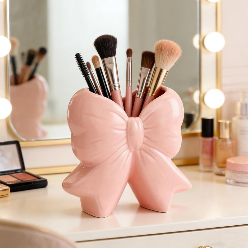 Bowknot Decorative Vase 4.9 In, Ceramic Desk Organizer, Sweet Girl Style Pen Holder, Home & Office Flower Vase, Best Gift - Image 2