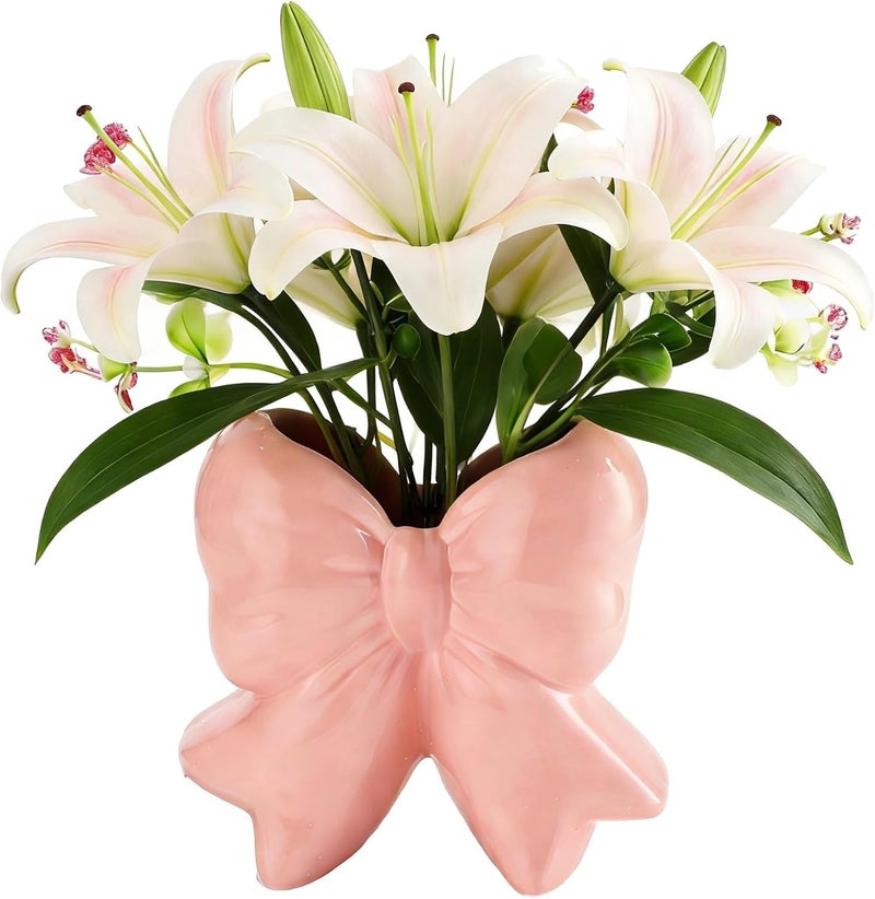 Bowknot Decorative Vase 4.9 In, Ceramic Desk Organizer, Sweet Girl Style Pen Holder, Home & Office Flower Vase, Best Gift - Image 1