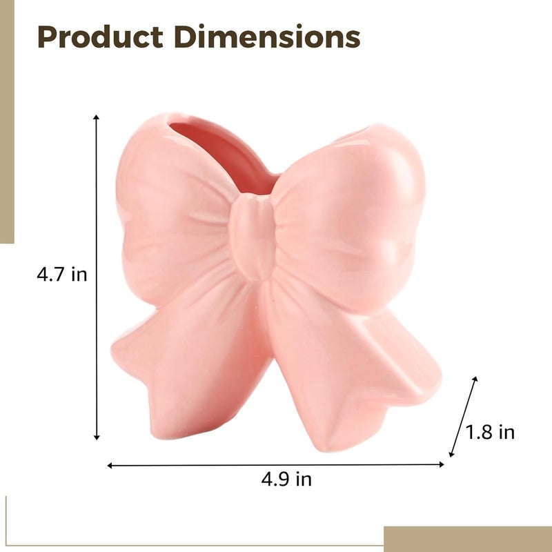 Bowknot Decorative Vase 4.9 In, Ceramic Desk Organizer, Sweet Girl Style Pen Holder, Home & Office Flower Vase, Best Gift - Image 4