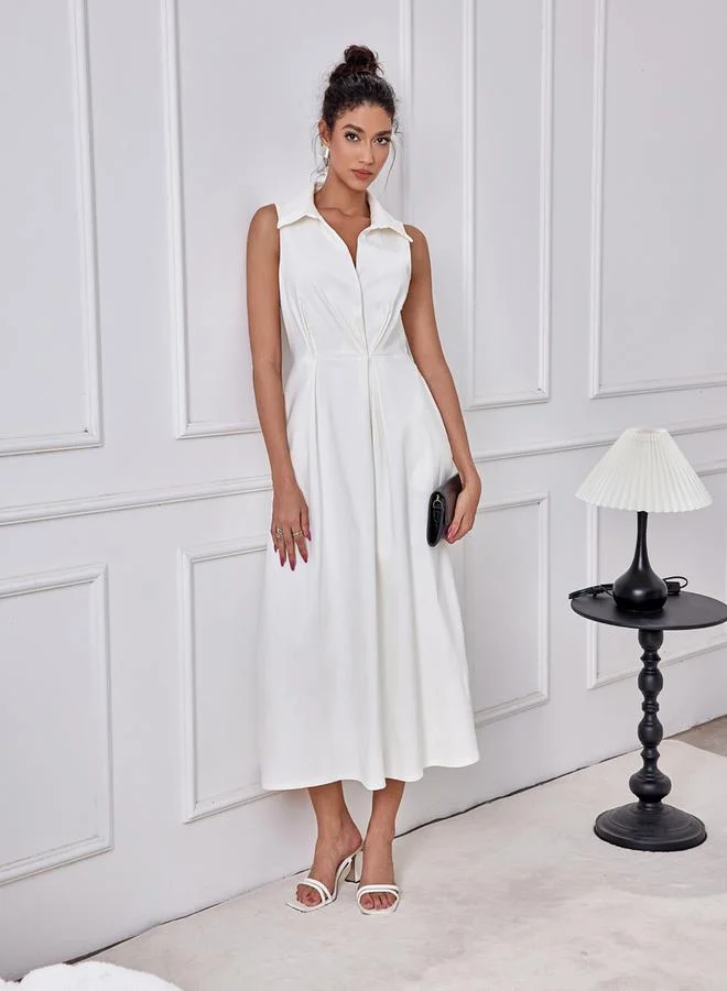 تايك تو Solid Pocket Detail Sleeveless A-Line Midi Dress by Styli