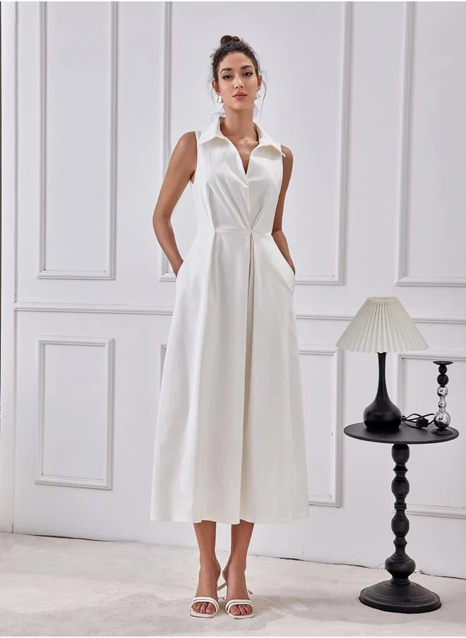 لوكس ويف Solid Pocket Detail Sleeveless A-Line Midi Dress