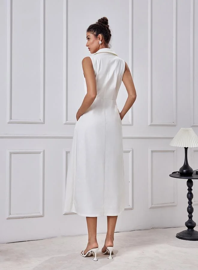 تايك تو Solid Pocket Detail Sleeveless A-Line Midi Dress by Styli