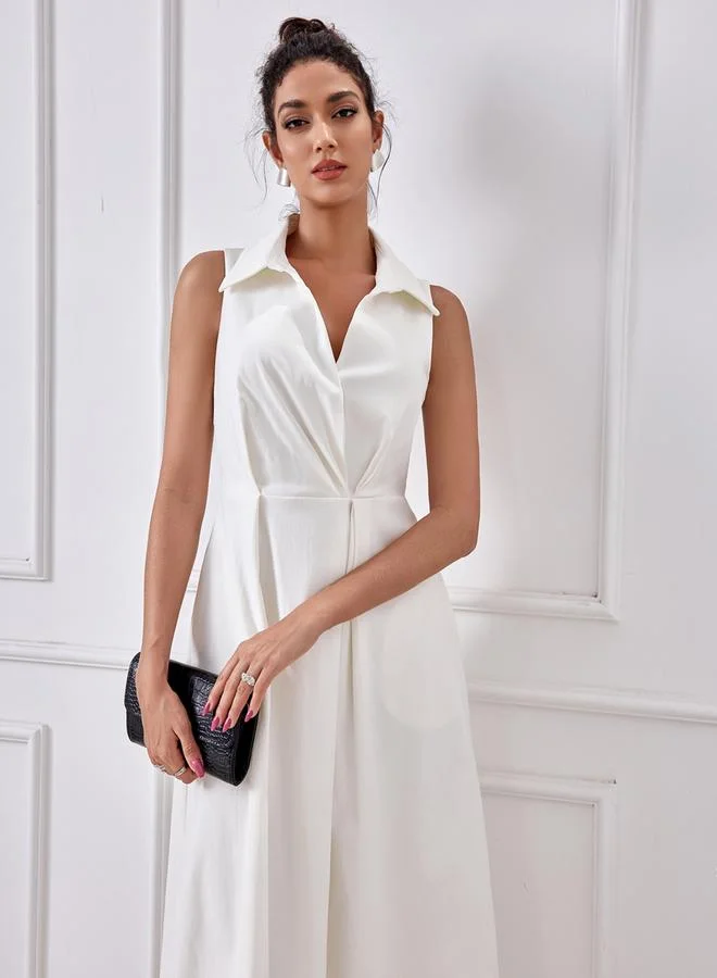 تايك تو Solid Pocket Detail Sleeveless A-Line Midi Dress by Styli