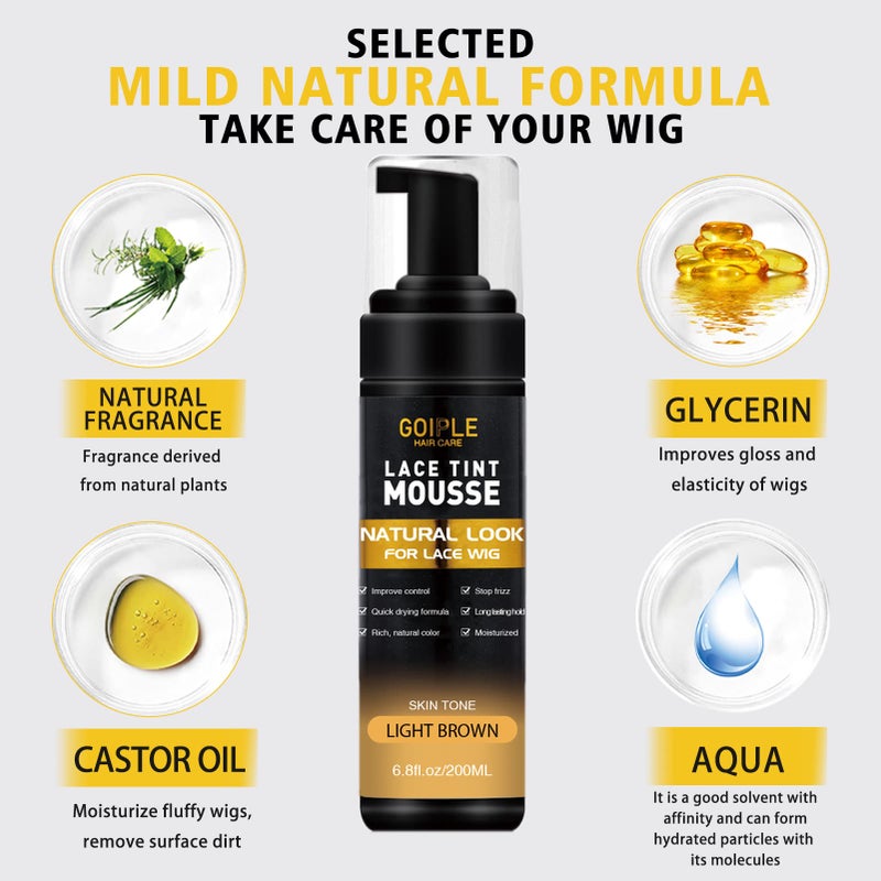 Goiple Lace Tint Melting Hair Mousse, 6.8 fl oz Lace Tint Mousse for Women Hair Wig Lace Wigs Toupees and Hairpieces Natural Finishing Lace Color, Lace Tint Mousse for Wigs Melts Lace Foam Tint(Light Brown) - Image 2