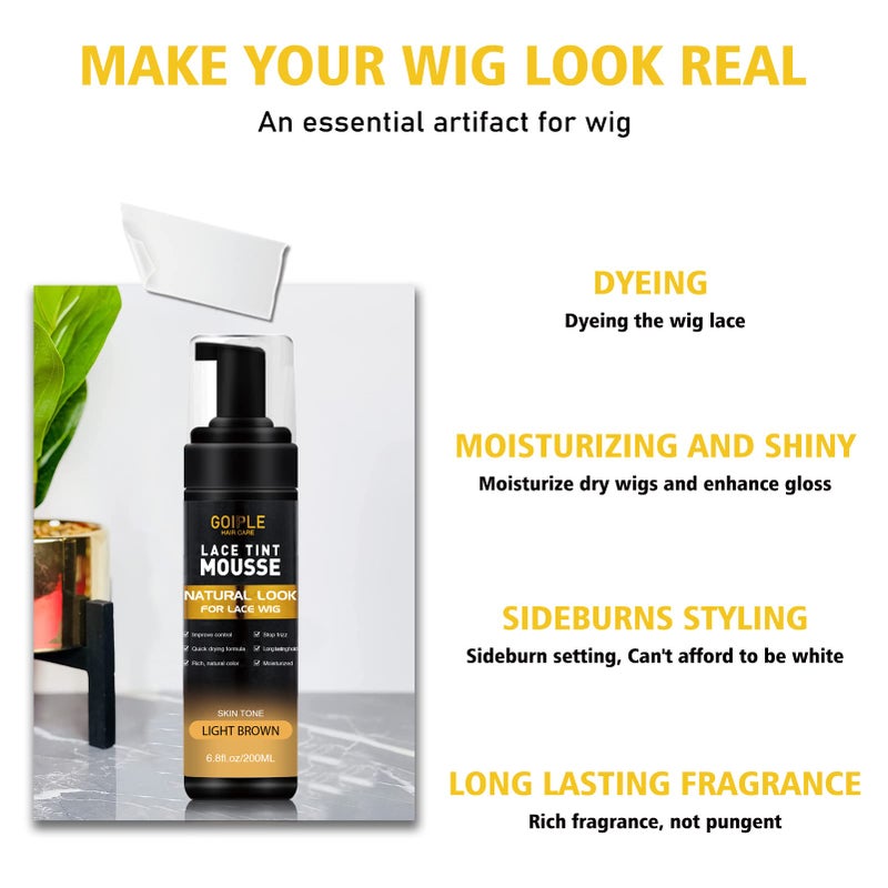 Goiple Lace Tint Melting Hair Mousse, 6.8 fl oz Lace Tint Mousse for Women Hair Wig Lace Wigs Toupees and Hairpieces Natural Finishing Lace Color, Lace Tint Mousse for Wigs Melts Lace Foam Tint(Light Brown) - Image 4