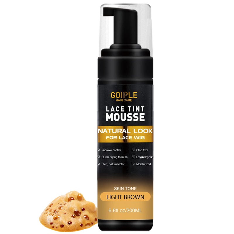 Goiple Lace Tint Melting Hair Mousse, 6.8 fl oz Lace Tint Mousse for Women Hair Wig Lace Wigs Toupees and Hairpieces Natural Finishing Lace Color, Lace Tint Mousse for Wigs Melts Lace Foam Tint(Light Brown) - Image 1