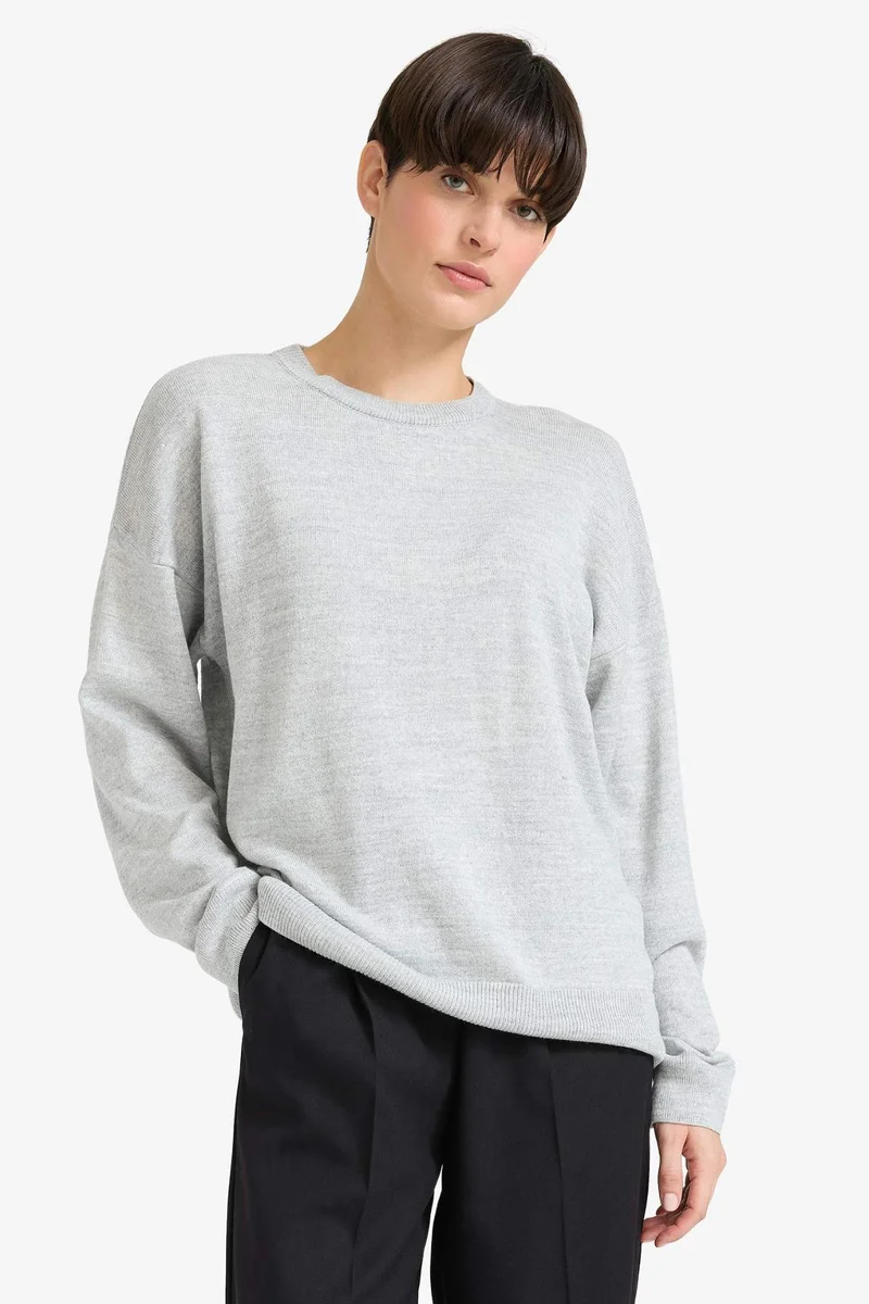 ديفاكتو Wool Blend Crew Neck Basic Knit Pullover
