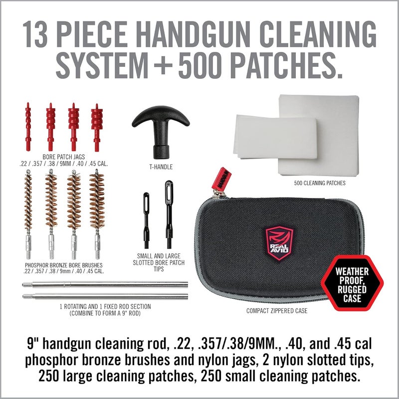 Real Avid Handgun Cleaning Kit | Includes Gun Cleaning Mat 19x16 with Magnetic Parts Tray & Gun Cleaning Supplies for 22, 357, 38, 380, 9mm, 40, 41, 44, 45 Caliber Pistols (Choose Style Below) - Image 4