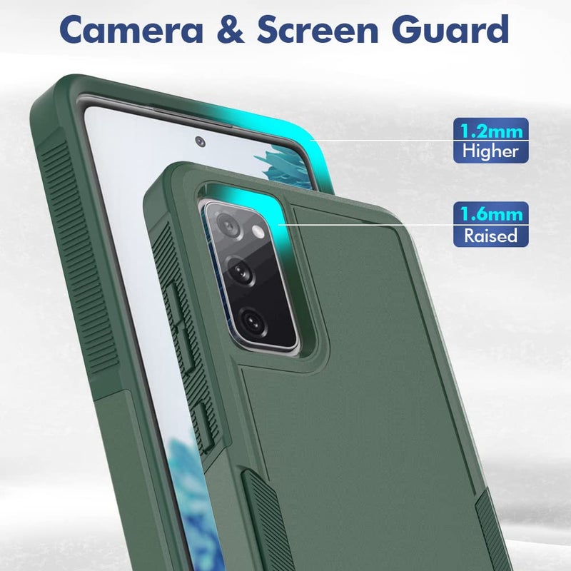 yuanming for Galaxy S20 FE 5G Case,[Military Grade Drop Tested] with HD Screen Protector,Dual Layer Protective Heavy Duty Cell Phone Cover Non-Slip Shockproof Case for Samsung Galaxy S20 FE (Dark Green) - Image 4