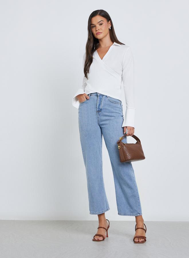Styli Flared Long Sleeve Wrap Top - Image 2
