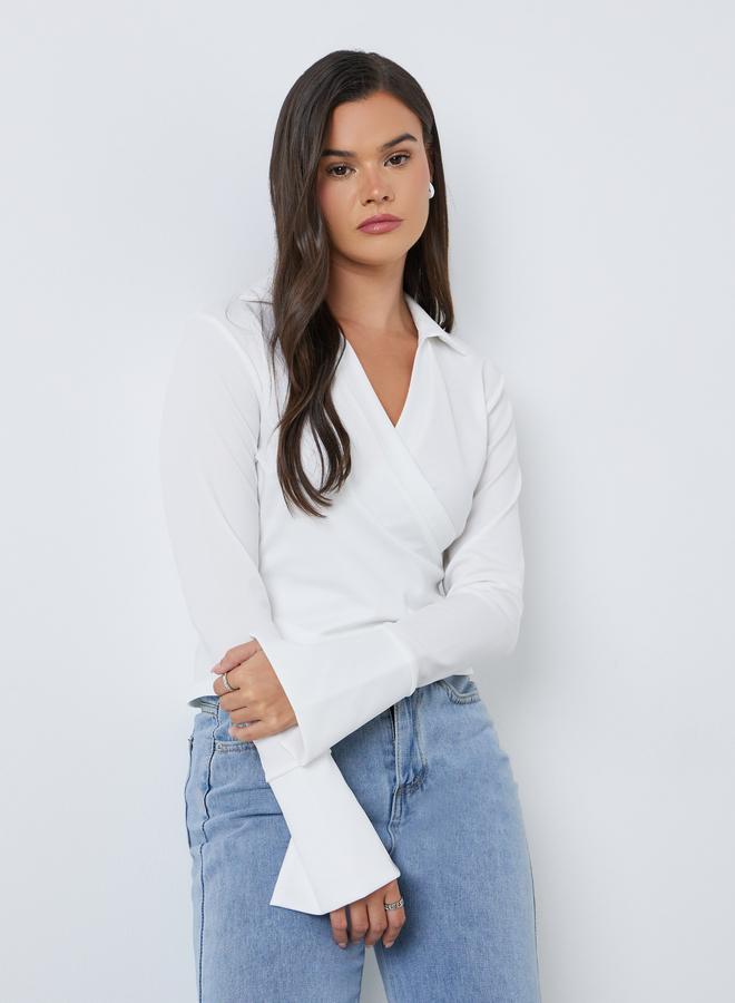 Styli Flared Long Sleeve Wrap Top - Image 1