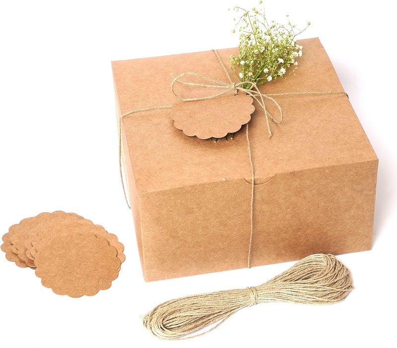 mudrit Kraft Gift Boxes 20 Pack 8X8X4 Inches, Thick Kraft Paper Boxes With Lids, Tags & Jute Rope For Gifts, Wedding Favours, Bridesmaid Proposals, Cupcakes, Crafting,Brown - Image 1