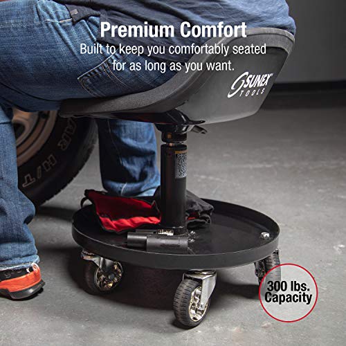 Sunex Tools 8514 300-Pound Capacity Telescoping Tractor Seat with Parts Tray and 3.5-Inch Heavy Duty Casters - Image 5
