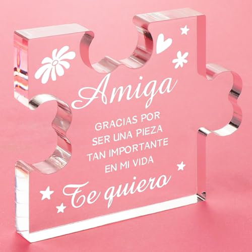 Funnli Best Friends Mothers Day Birthday Gifts for Women in Spanish, Regalos para Mejores Amigas para Mujeres Acrylic Puzzle Plaque, Spanish Best Friend Birthday Christmas Gifts - Image 1
