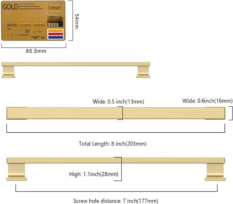 Amerdeco 10 Pack Brushed Gold Cabinet Pulls 7 Inch(177mm) Hole Center Drawer Pulls Cabinet Hardware Kitchen Cabinet Handles for Bathroom ZH00013 - Image 5