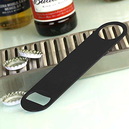 NJ Ultra Black Flat Bottle Opener, 7 Inch Heavy Duty Stainless Steel Bar Blade, Speed Opener, Beer Bottle Opener, Opener for Kitchen, Bar or Restaurant with Free Spinner Rings : 2 Pcs Set - Image 4