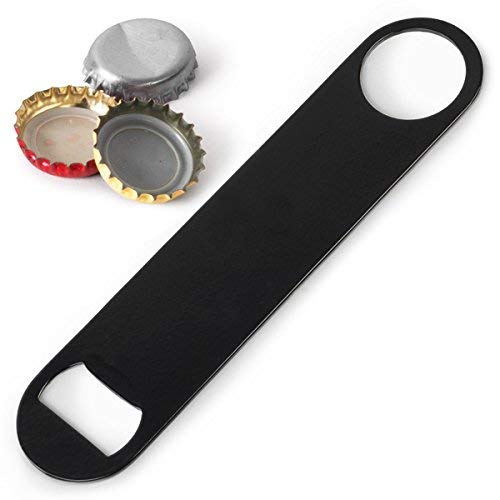 NJ Ultra Black Flat Bottle Opener, 7 Inch Heavy Duty Stainless Steel Bar Blade, Speed Opener, Beer Bottle Opener, Opener for Kitchen, Bar or Restaurant with Free Spinner Rings : 2 Pcs Set - Image 2