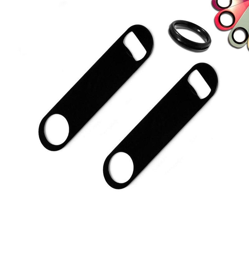 NJ Ultra Black Flat Bottle Opener, 7 Inch Heavy Duty Stainless Steel Bar Blade, Speed Opener, Beer Bottle Opener, Opener for Kitchen, Bar or Restaurant with Free Spinner Rings : 2 Pcs Set - Image 1
