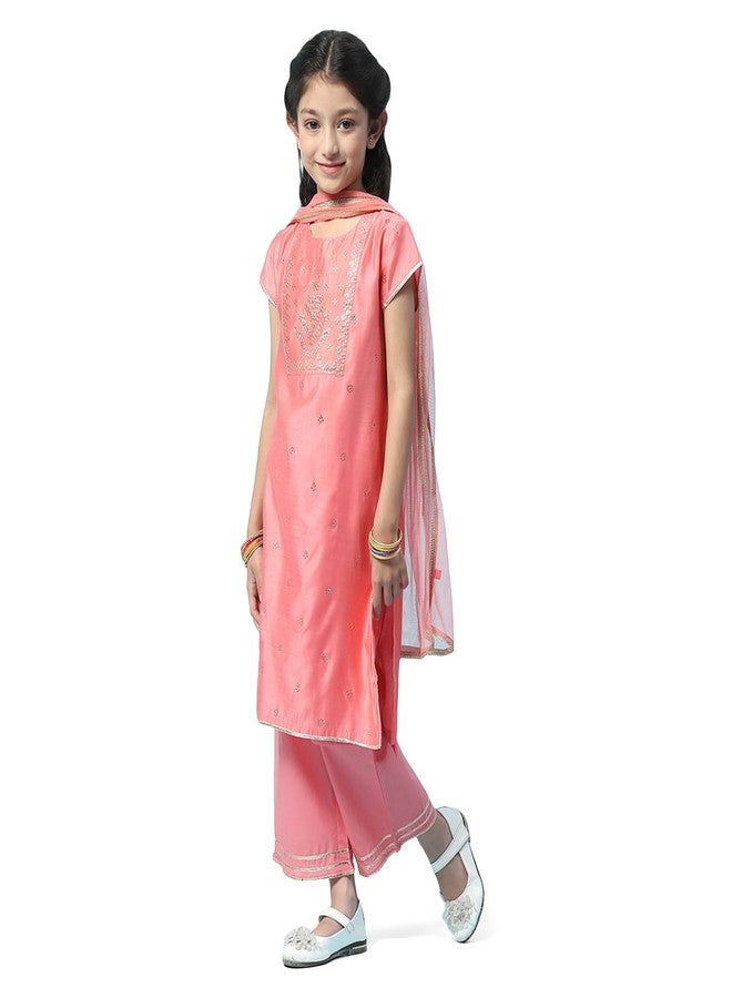 BIBA Girl's Cotton Printed Straight Kid (Kw5222_Pink_11, Salwar Suit Set) - Image 3