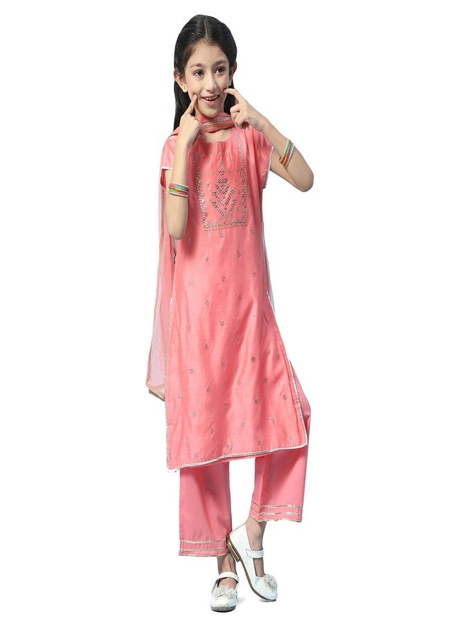 BIBA Girl's Cotton Printed Straight Kid (Kw5222_Pink_11, Salwar Suit Set) - Image 5
