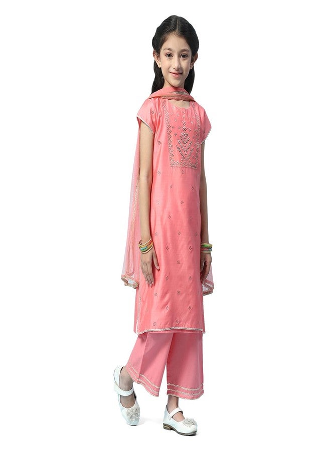 BIBA Girl's Cotton Printed Straight Kid (Kw5222_Pink_11, Salwar Suit Set) - Image 2
