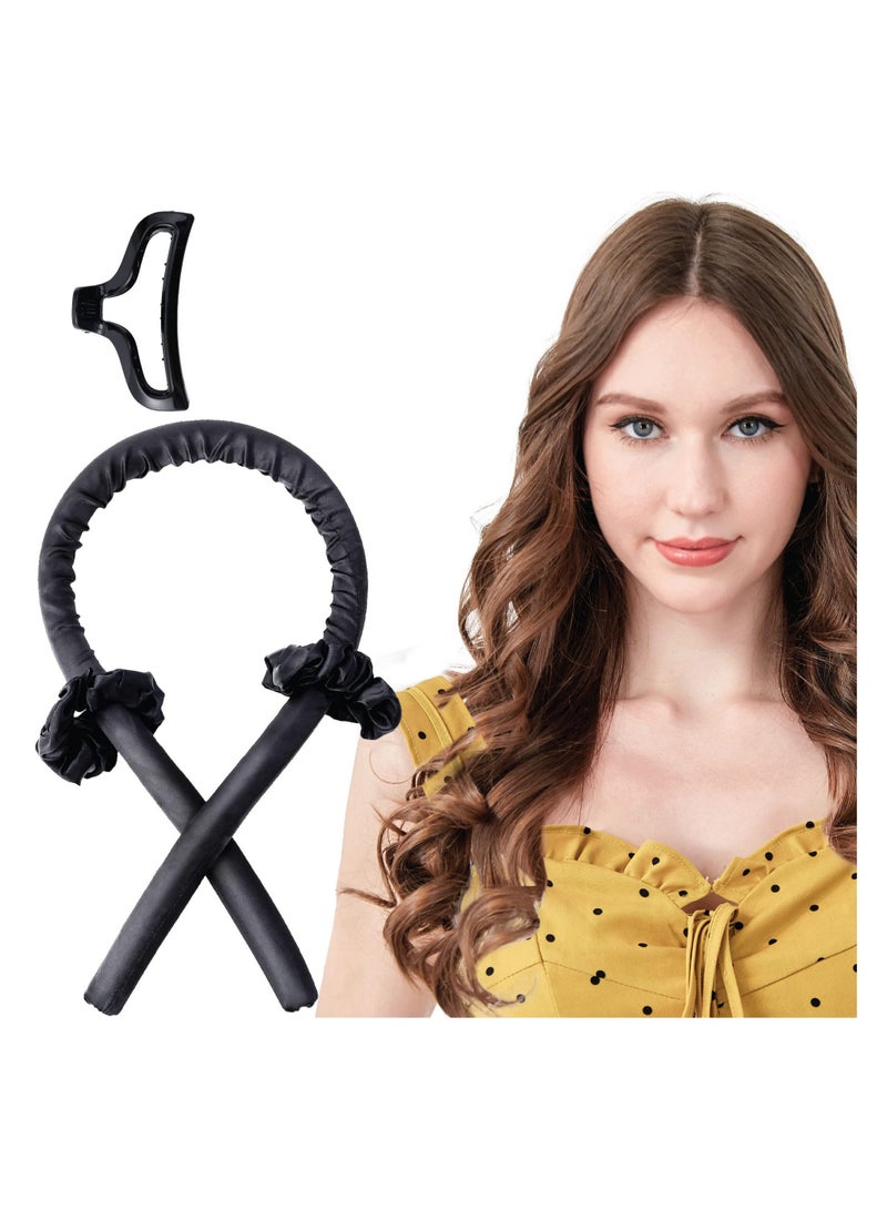 Captaintech Heatless Hair Curler Headband Kit – Jumbo Flexible Curls for Long Hair (Black) - Image 1