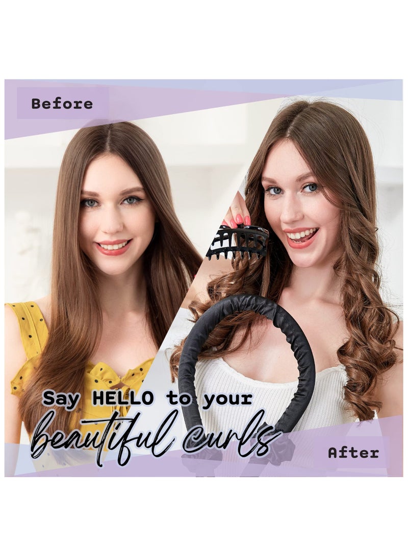 Captaintech Heatless Hair Curler Headband Kit – Jumbo Flexible Curls for Long Hair (Black) - Image 3