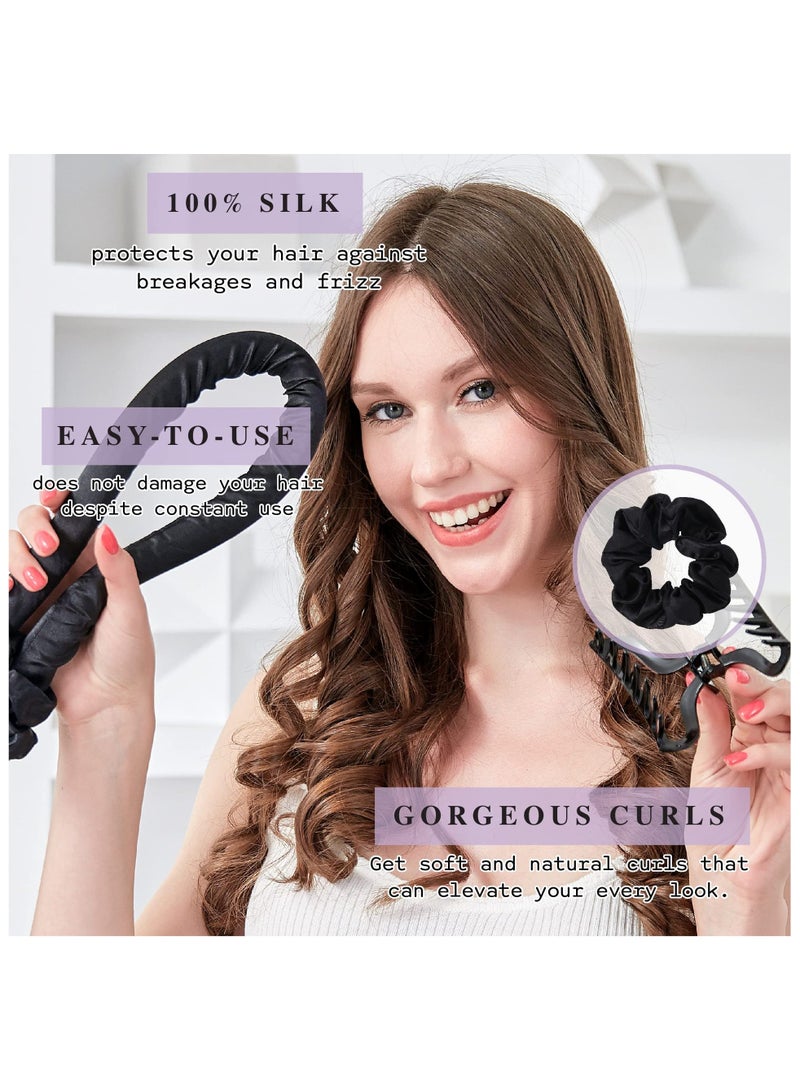 Captaintech Heatless Hair Curler Headband Kit – Jumbo Flexible Curls for Long Hair (Black) - Image 2