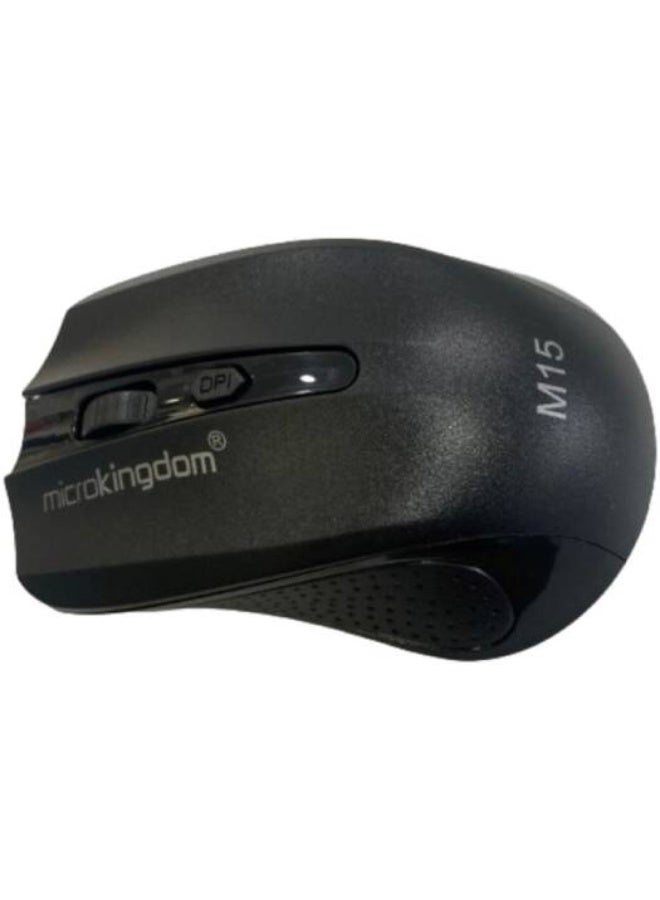 مايكروكينغدوم ماوس لاسلكي MicroKingdom M15 بتردد 2.4 جيجاهرتز، ودقة قابلة للتعديل حتى 1600 نقطة في البوصة مع مفتاح DPI، وجهاز استقبال USB نانو، وتصميم مريح ومتين، وماوس بصري سهل الاستخدام لأجهزة الكمبيوتر المحمولة والشخصية وأجهزة ماك - أسود - Image 2