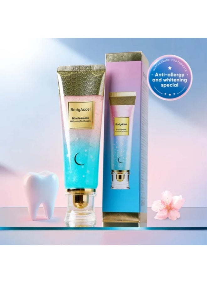 معجون أسنان مبيض بالنياسيناميد، معجون أسنان بالنياسيناميد، معجون أسنان BodyAccel، معجون أسنان ثلاثي التبييض لإزالة البقع، لطيف طبيعي، نفس منعش