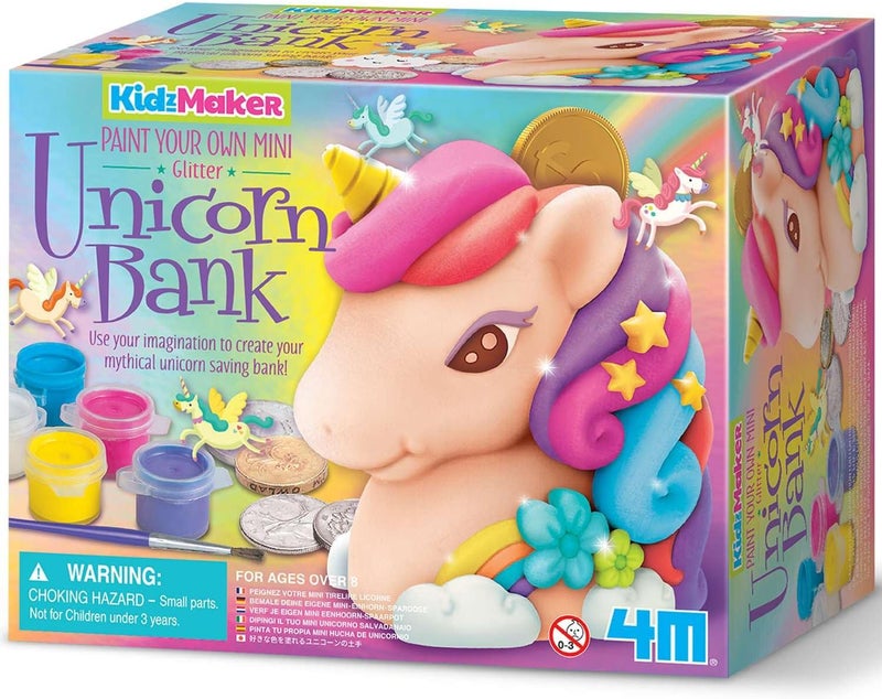 4m مجموعة حرفة 4M KidzMaker لصنع بنك يونيكورن ميني لامع بنفسك - Image 1