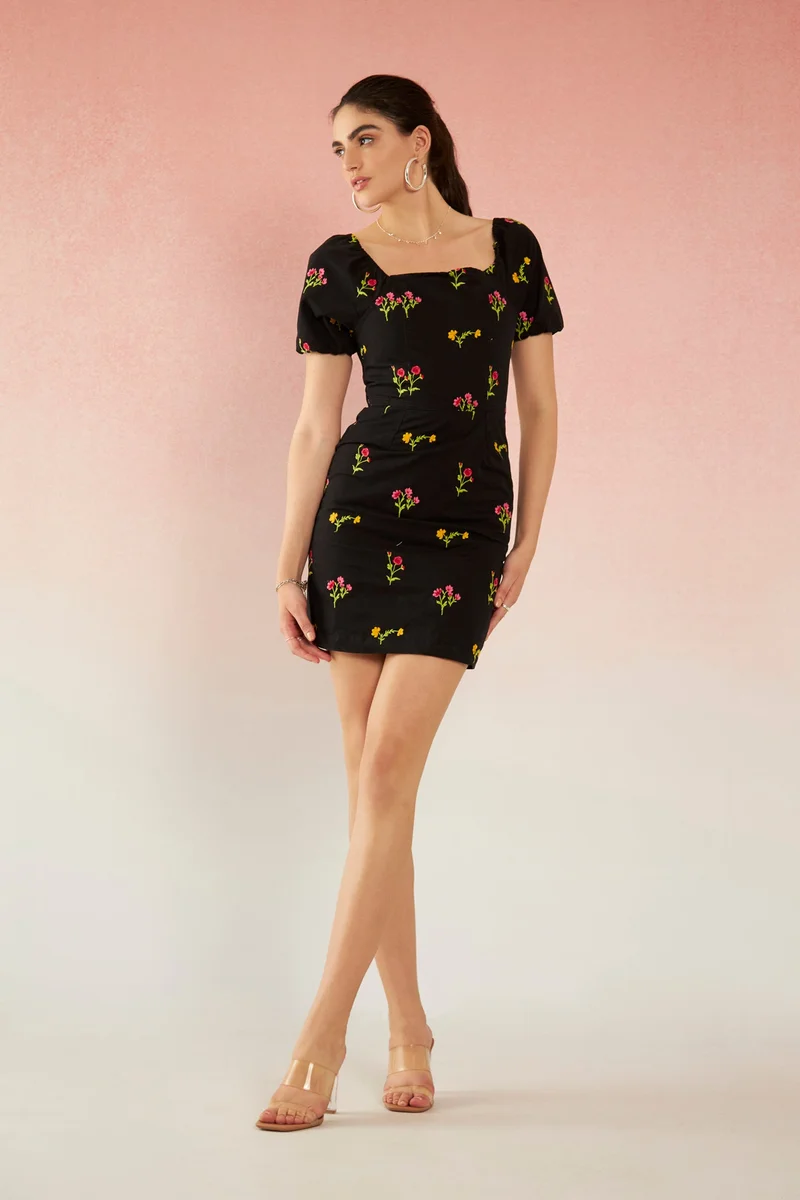 فيرجيو Cotton Floral Brunchwear Embroidered Dresses for Women