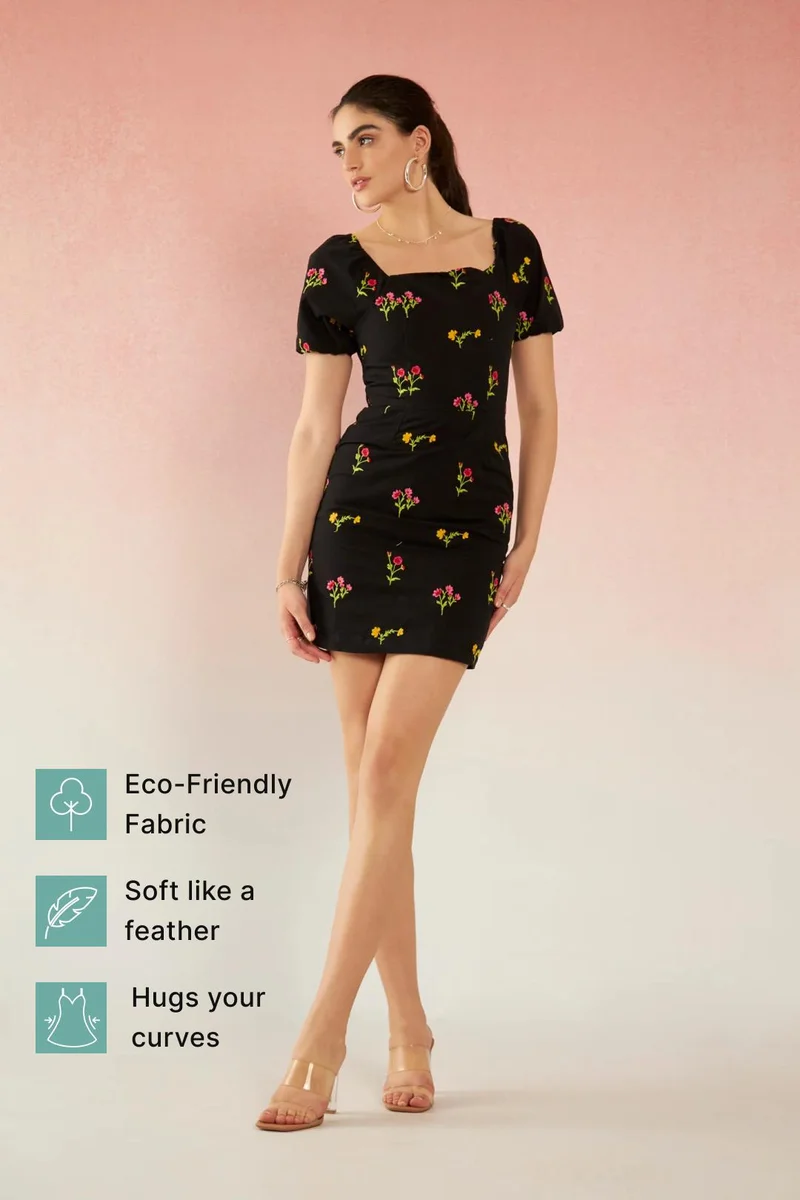 فيرجيو Cotton Floral Brunchwear Embroidered Dresses for Women