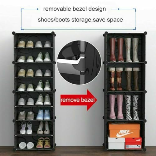 AYSIS Portable Plastic Shoe Rack Organizer with Door, 30 Pairs Shoe Storage Cabinet Easy Assembly, Adjustable Shoe Storage Organizer Stackable Detachable Shoe Rack DIY (18-Layer, Black) - Image 3