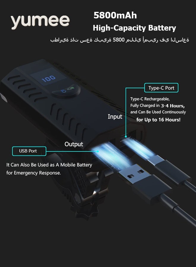 yumee Bike Light 1600 Lumens USB Rechargeable Headlight, 5 Modes IP65 Waterproof Aluminum Alloy Cycling Front Light for Road, Mountain, and Night Riding - Image 3