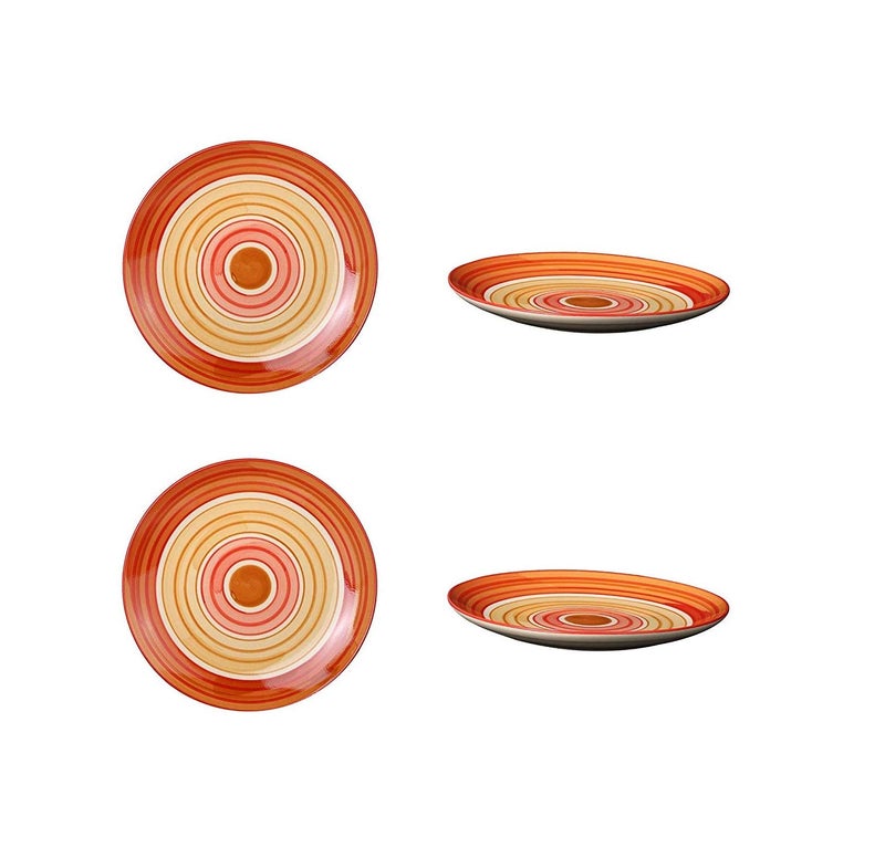 Caffeine Ceramic Handmade Orange Beige Quarter Plate 8”(Set of 4 Dishwasher & Microwave Safe) - Image 4