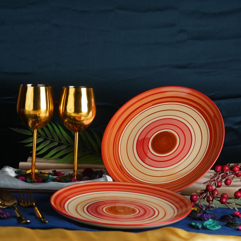 Caffeine Ceramic Handmade Orange Beige Quarter Plate 8”(Set of 4 Dishwasher & Microwave Safe) - Image 3