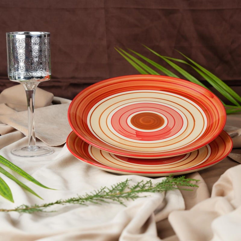 Caffeine Ceramic Handmade Orange Beige Quarter Plate 8”(Set of 4 Dishwasher & Microwave Safe) - Image 2
