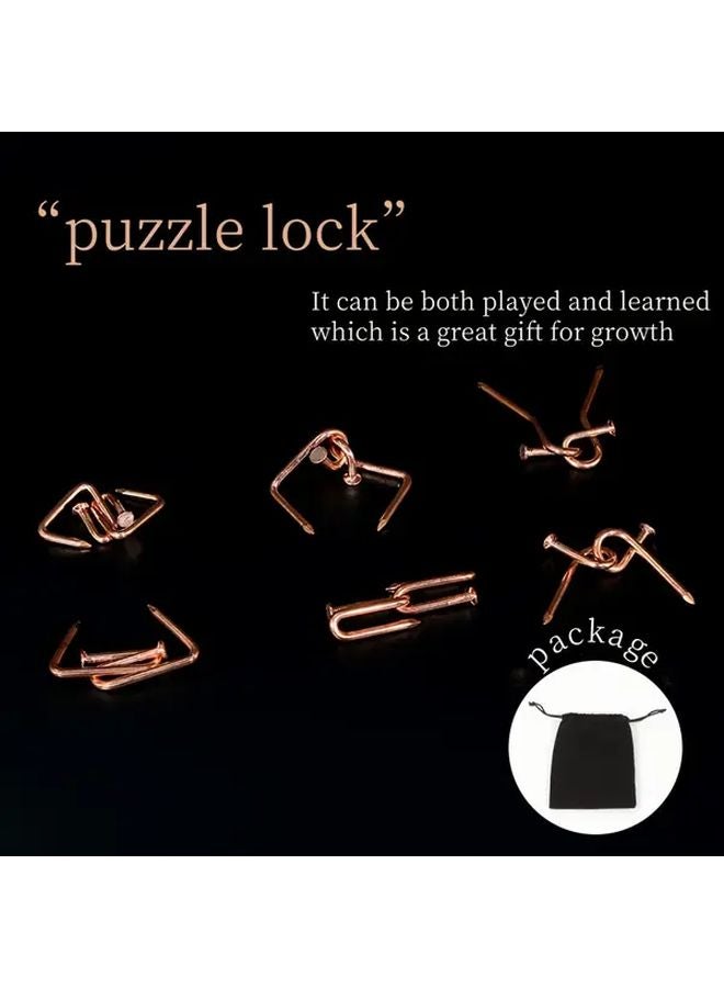 6 In 1 Metal Puzzle Ring And Lock Set Brain Teaser Logic Challenge Game Nickel Plating - Image 2