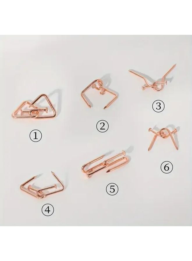 6 In 1 Metal Puzzle Ring And Lock Set Brain Teaser Logic Challenge Game Nickel Plating - Image 5