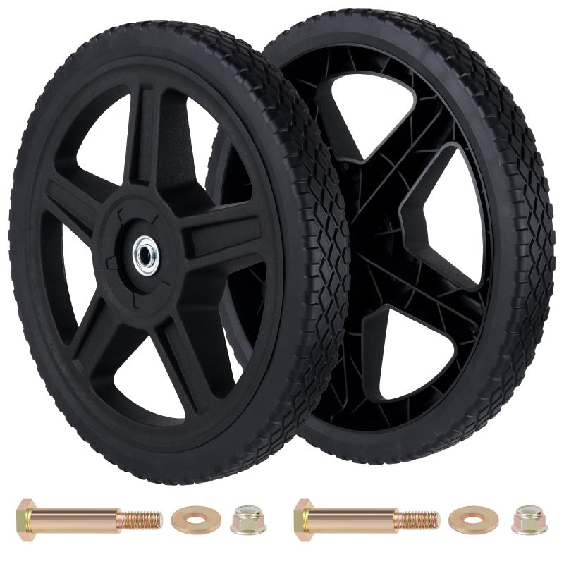 CheeMuii 2 Pack 14 Push Lawn Mower Wheels 2 Pcs 14 Inch Push Mower Wheels with Bolts and Lock Nuts Kit Fit for Most Standard push Lawn MowersGeneratorGarden TillerHandtruck - Image 2